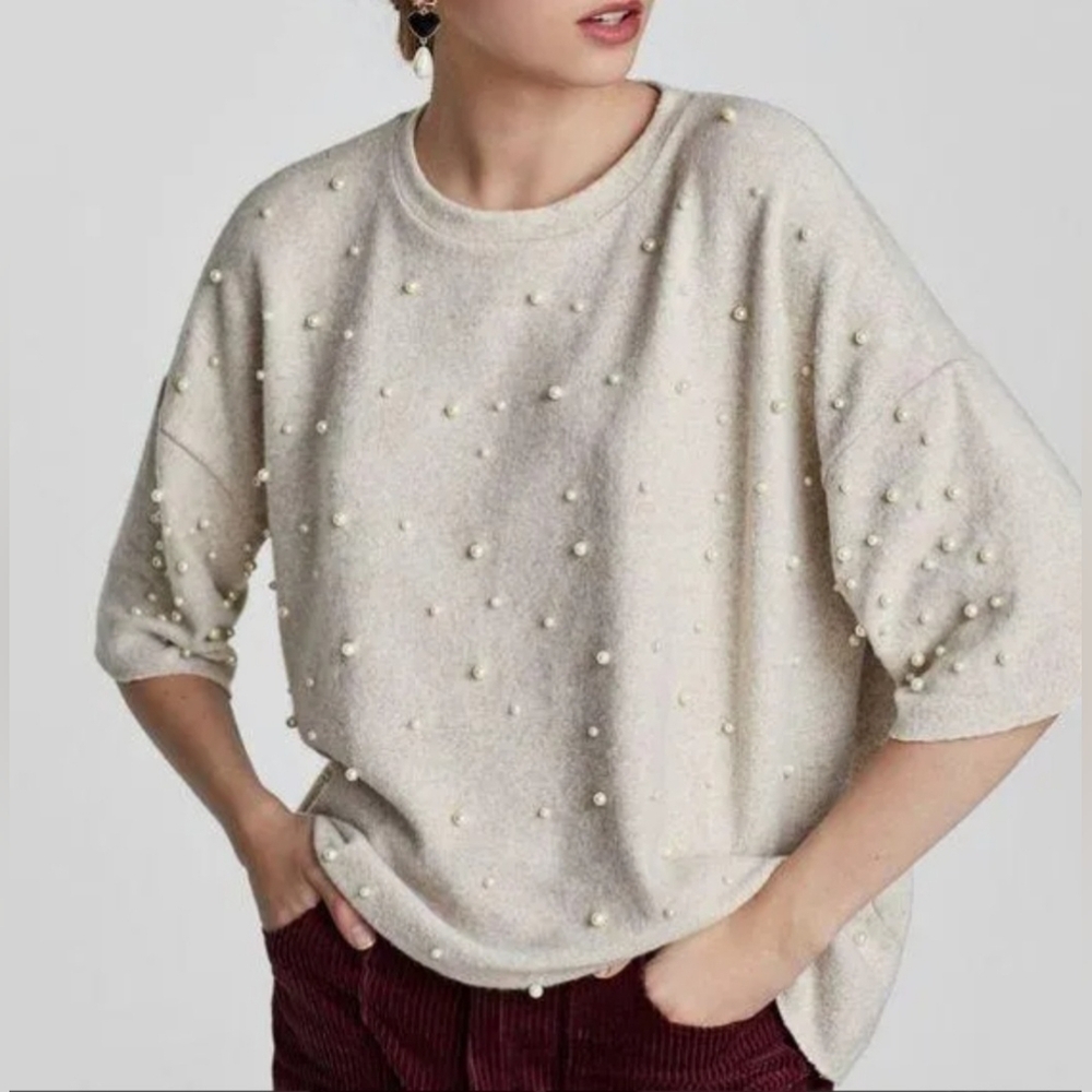 Women’s Zara Oversized Sweater Pearl Beaded size M